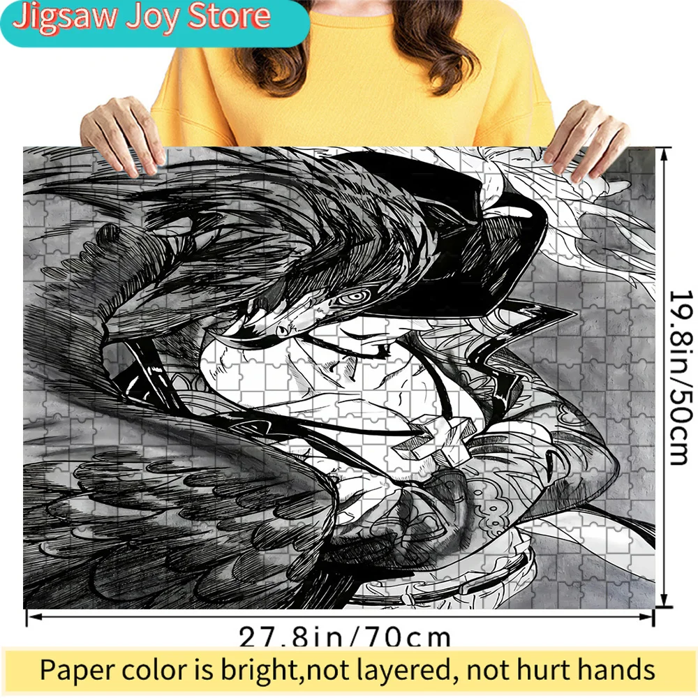 

Premium Paper Jigsaw Puzzle One Piece Dracule Mihawk with Black Crow Manga Style Art High Quality Cardboard Puzzle Fun Family Le