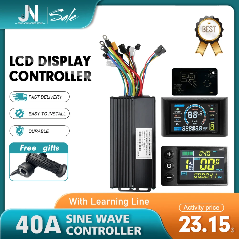 

Electric Bike Controller 36/48/52V Three Mode Sinewave 40A Controller with Learning Function For 1000W-2000W Wheel Hub Motor Kit