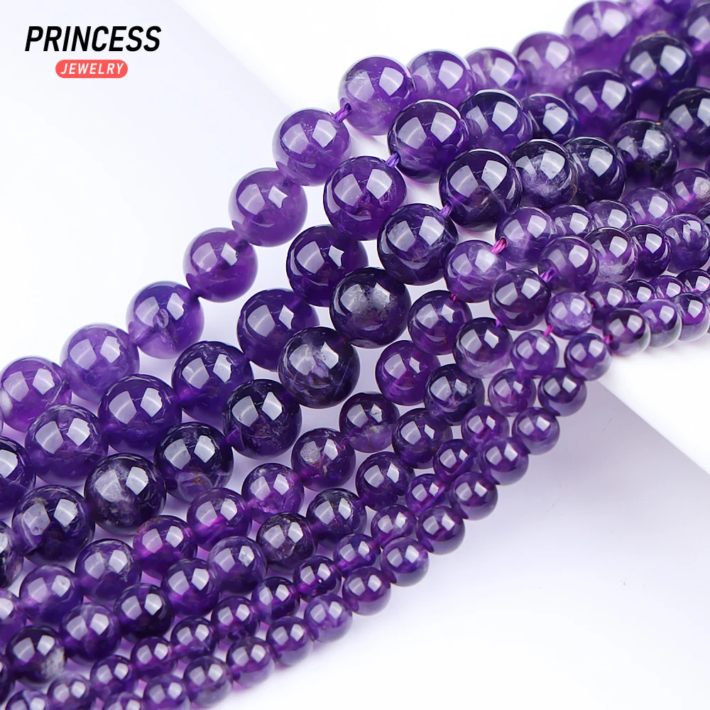 A + Kristal Ungu Amethyst Gelap Alami 6-12Mm Manik-manik Batu Energi untuk Membuat Perhiasan Gelang Manik-manik Batu Aksesori DIY