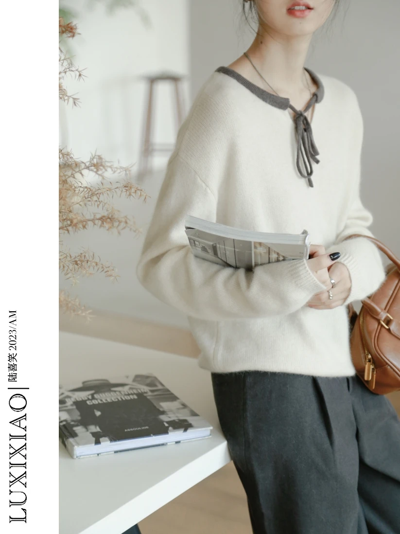 

LUXIXIAO Women's Thiened Loose Knitted Sweater round Ne Pullover Autumn Winter Outerwear Korean Sle Color Blo Design