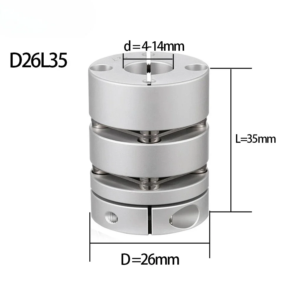 

D26L35mm Dual Diaphragm Motor Shaft Coupling High Torque Stepper Servo Motor Coupler Screw Elasticity Couplers 5mm to 14mm