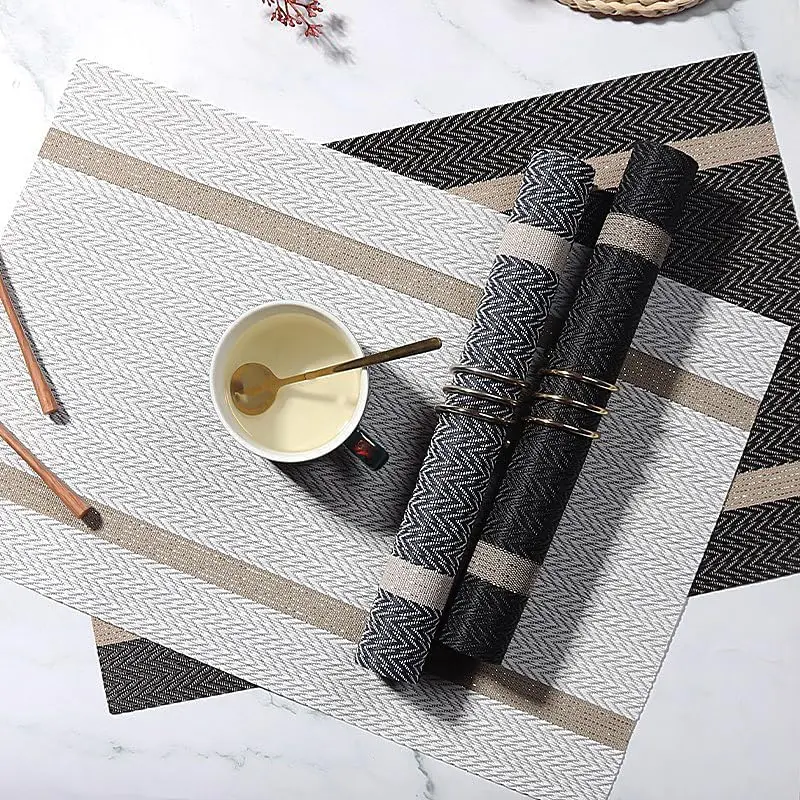 1/6/10PCS Cream Black PVC Placemats Heat Insulation Dining Table Mat Oil Proof Kitchen Table Accessories for Home Party Gift
