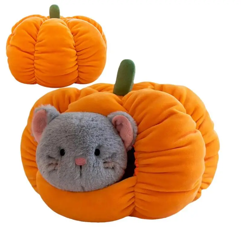 Casa de dormir cómoda para gatos, nido de calabaza, muñeco de peluche de simulación, cojín de calabaza, regalos para niños