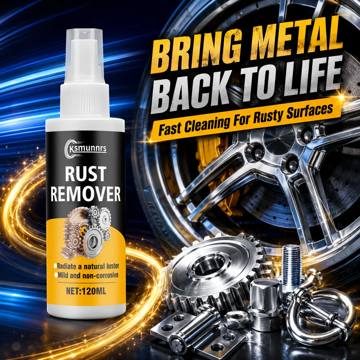 Rust Remover Spray, 120ml Metal Rust Cleaner, Mild Non-corrosive, Restore Shine for Car Hardware