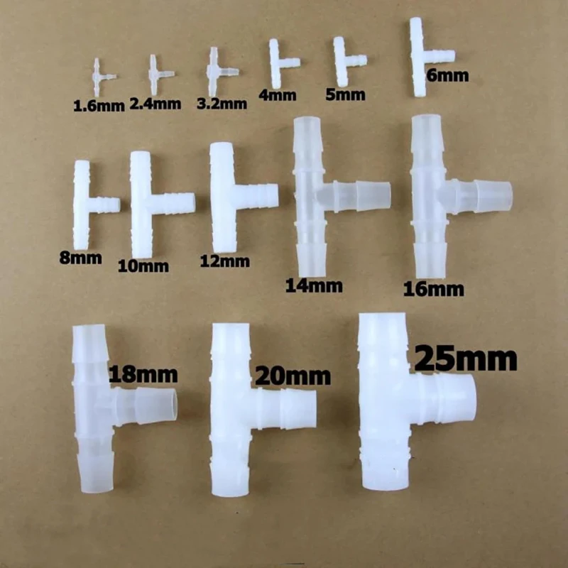 10PCS Plastic Hose Barb Tee Fitting, Equal T-Shape 3-Way Barbed Connector for Soft Water/Air Hose, Garden Drip Irrigation,