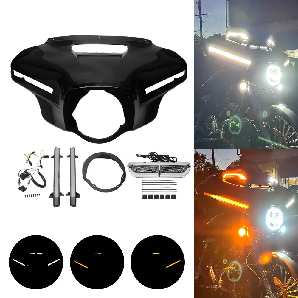 

Motorcycle Front Batwing Fairing w Light For Harley Touring Electra Glide Ultra Limited Classic FLHTK 14-2024 Street Glide 14-23