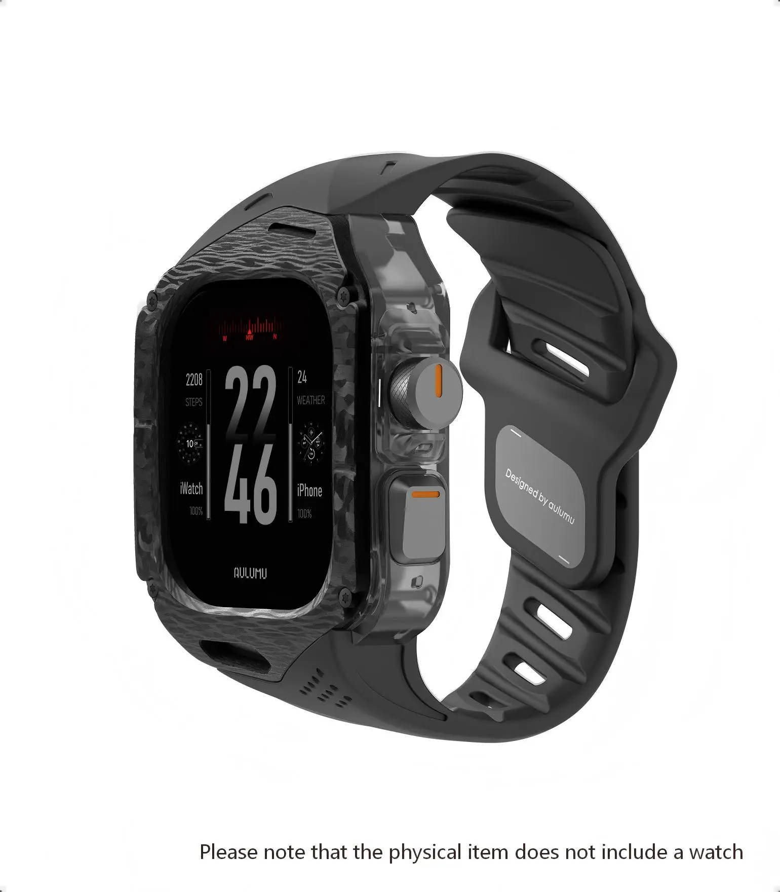 Aulumu A01 koolstofvezel hoes voor Apple Watch Ultra 1/2 49 mm, luxe en lichtgewicht ontwerp, FKM-rubberen band.