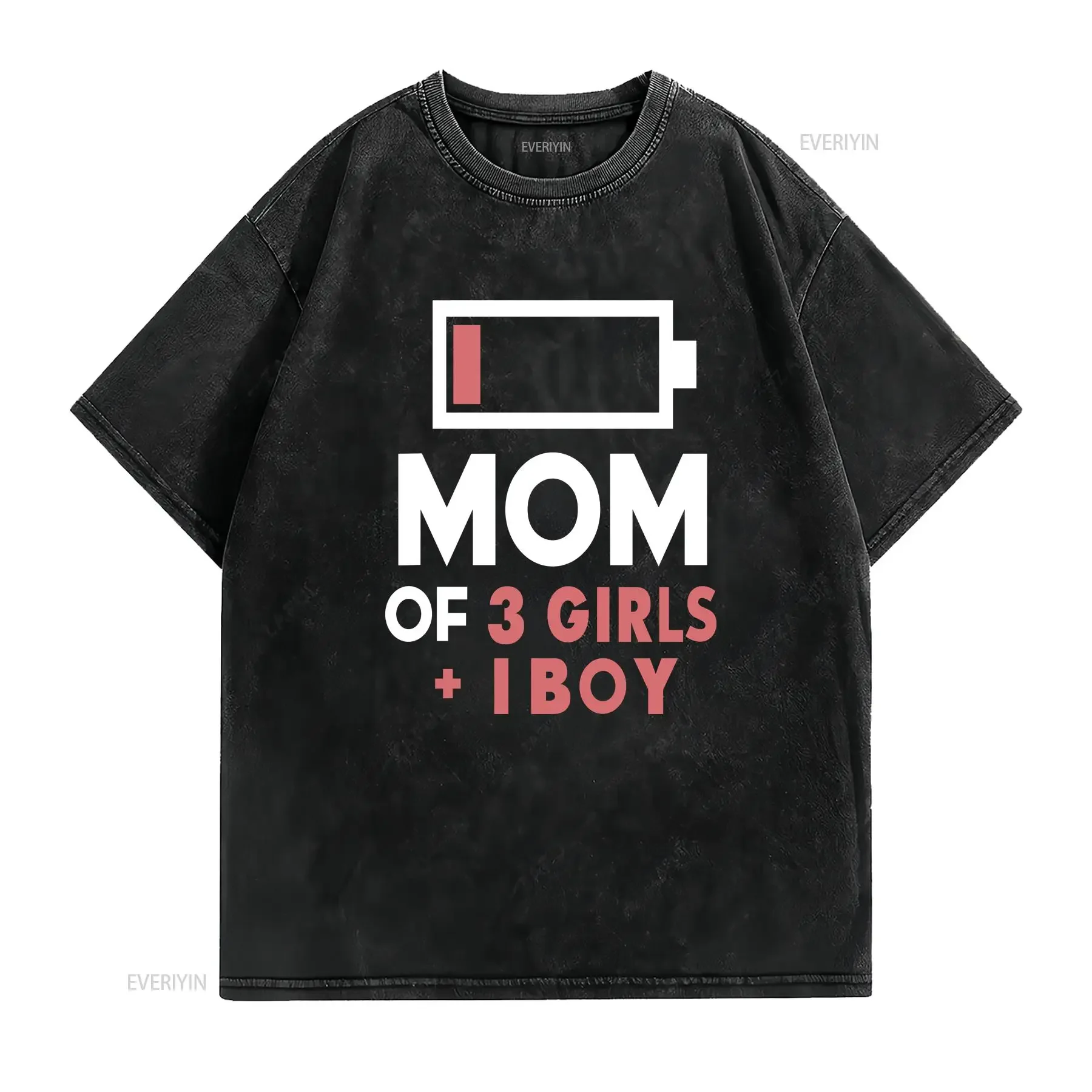 Mom of 3 Girls 1 Boy Funny Mothers Day T Shirt for Her Idea Present from Daughter Son vintage Washed Top For Everyday Wear