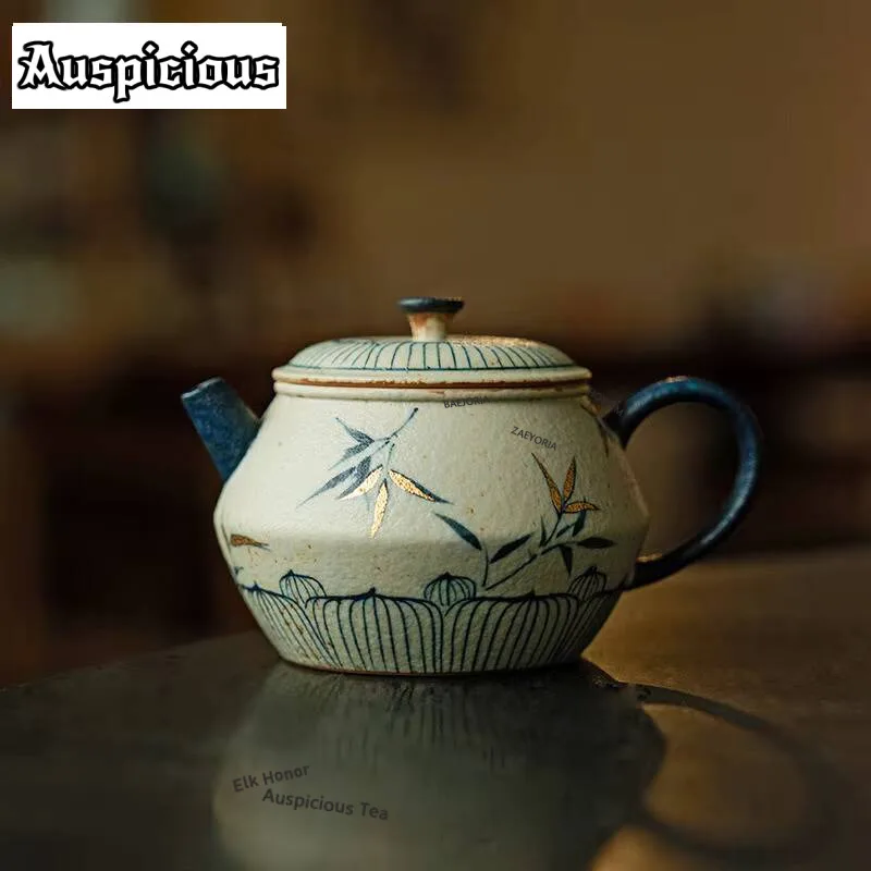 Blue And White Flint Red Tea Set Complete Set Antique Gold Drawing Bamboo Tea Ceremony Set Teapot And Tea Cup Set Drinkware Gift