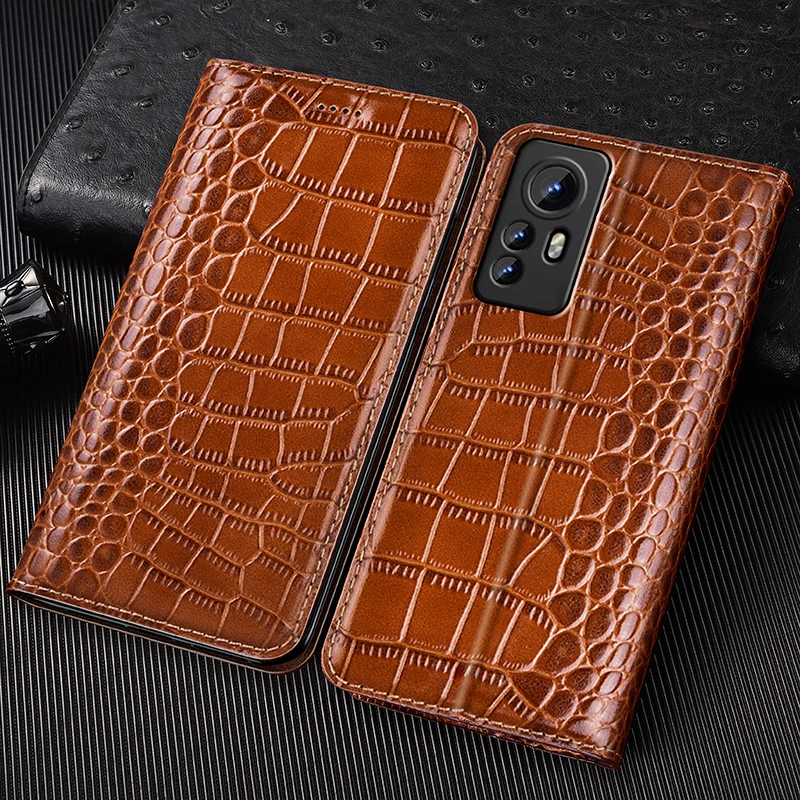 

Crocodile Genuine Leather Flip Case For Xiaomi Mi 8 9 10 10T 11 11T 12 12T 13 13T 14 14T 15 15S Pro lite uItra Phone Cover Cases