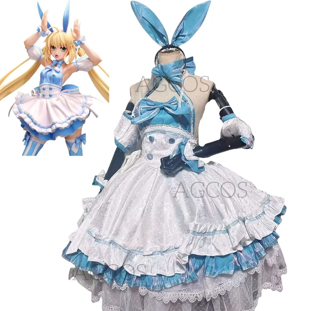 AGCOS Customized FGO Cosplay Altria Pendragon Cosplay Costume FATE Rabbit Maid Dress Custom Size Cosplay