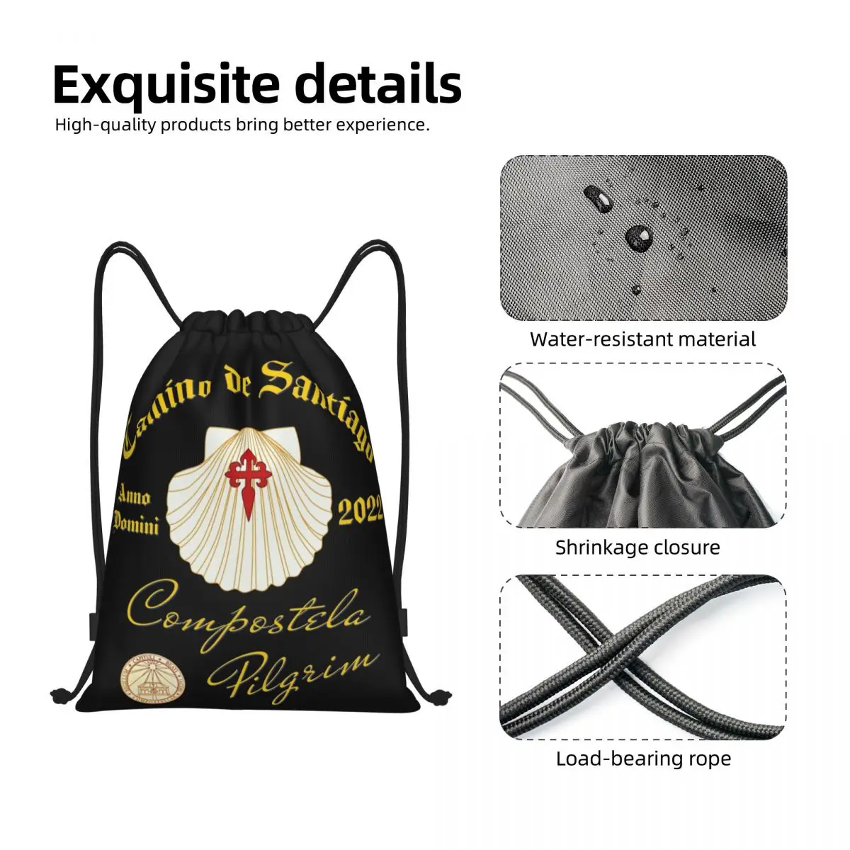 Custom Camino De Santiago Drawstring Backpack Women Men Gym Sport Sackpack Portable Scallop Shell Cross Shopping Bag Sack