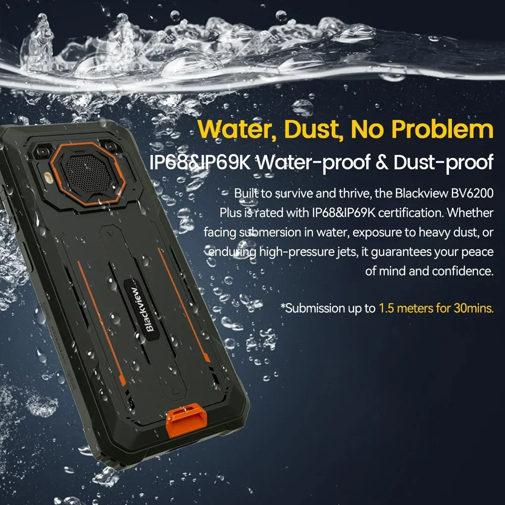 Blackview Rugged Phone 11000mAh 6.56'' HD+ Display 8GB 256GB BV6200 Plus Mobile Phone 16MP Android 14 Cell Phone Fingerprint NFC