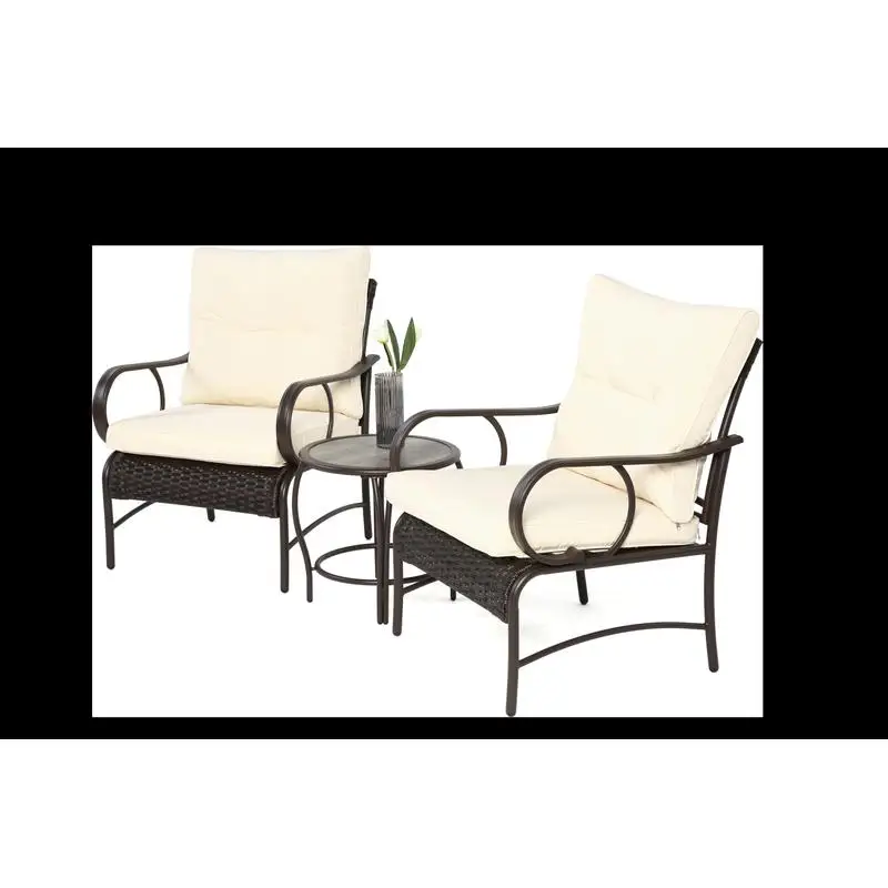 3-Piece Outdoor Wicker Patio Set, Modern Rattan Chair Conversation Set with Table for Garden and Balcony