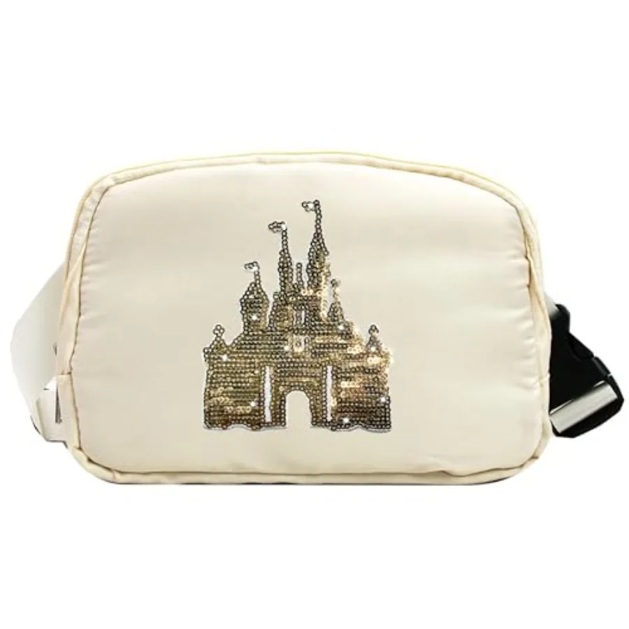 

Magic Kingdom Sequin Belt Bag for Women Waterproof Waist Fanny Pack for Teen Girls Crossbody Bags for Traveling Jogging
