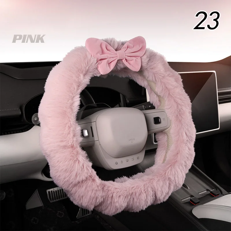 Winter Plush Car Seat Cover Bowknot Fashion Cute Women\'s Automotive Interior Protector Steering Wheel Warm Cushion Car Pillow