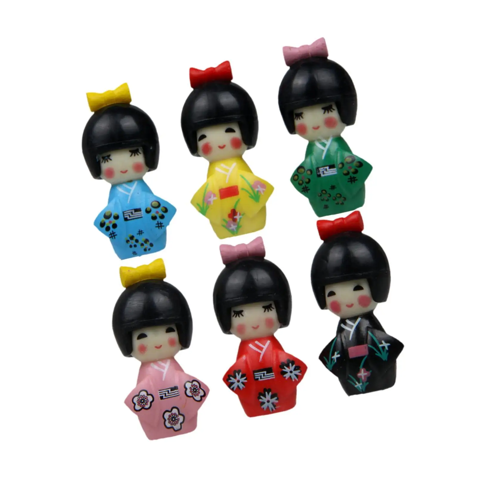 6Pcs Japanese Dolls Traditional Kimono Girls Dolls Collectible Modern Bonsai Decoration Decor Small Figurine Garden Ornament