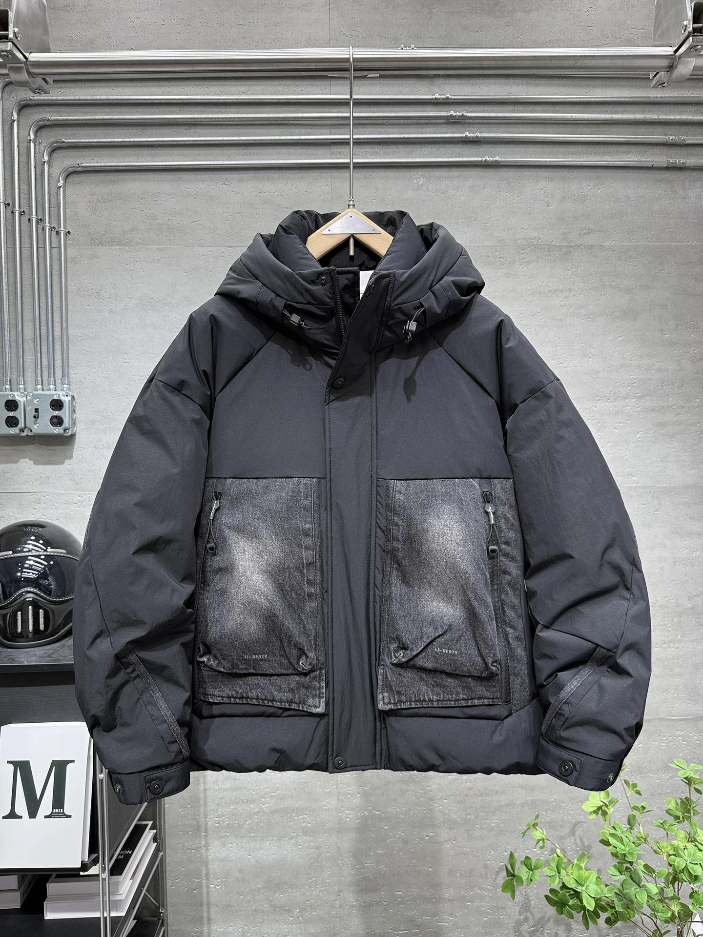 

Повседневная свободная мужская куртка-пуховик с джинсовыми вставками, зимнее пальто в стиле рабочей одежды, дизайн Sli, из нейлоновой ткани, теплое, дышащее