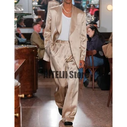 Men's Satin Two-piece Suit Mens Clothing Outfit Set Complete Suit Man Full Man Suits for Mens Luxury Costumes Adults Men Elegant
