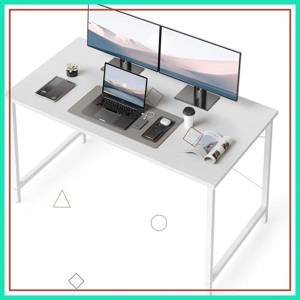 

47-Inch Modern Computer Desk for Home Office, Black Metal Frame with White Top, Waterproof and Scratch-Resistant