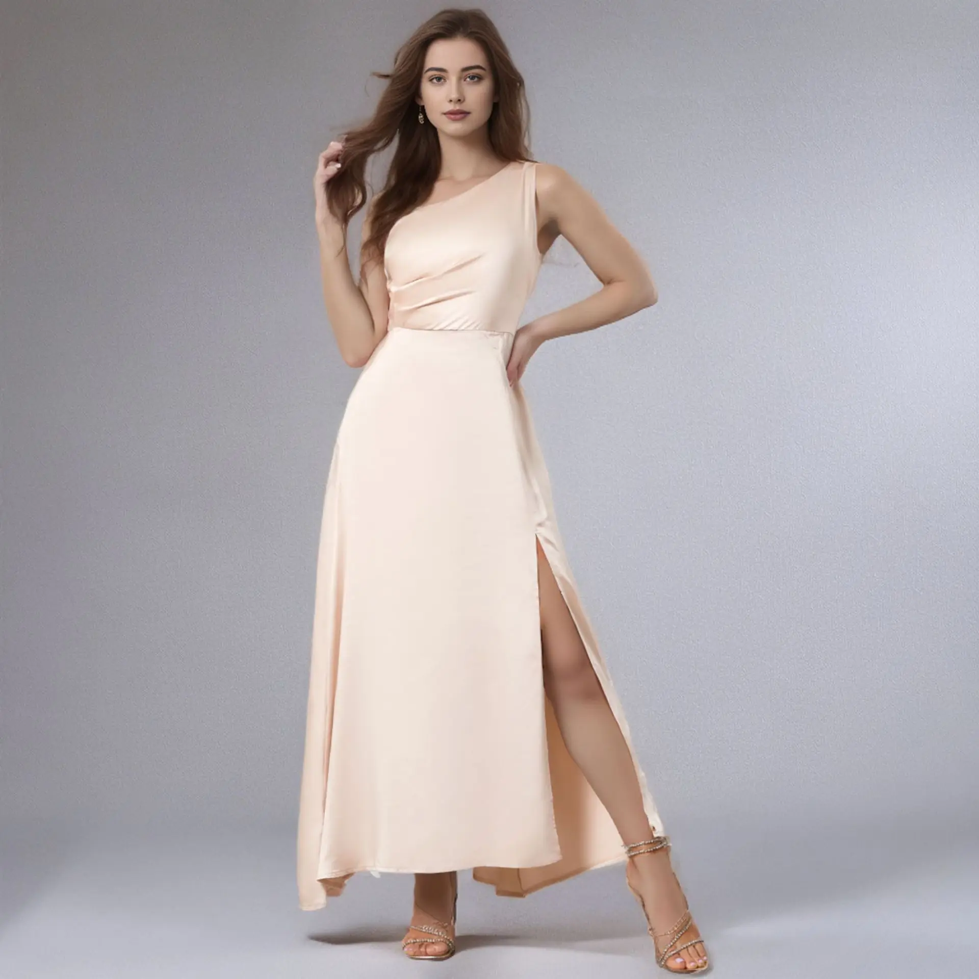 Abito da damigella d'onore con spacco alto a vita alta con una spalla Abiti da sera sexy da ballo con spacco alto lungo