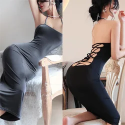 Erotic lingerie Elegant evening dress with suspender long skirt backless strap and strap women's ethical underwear l Sex shop