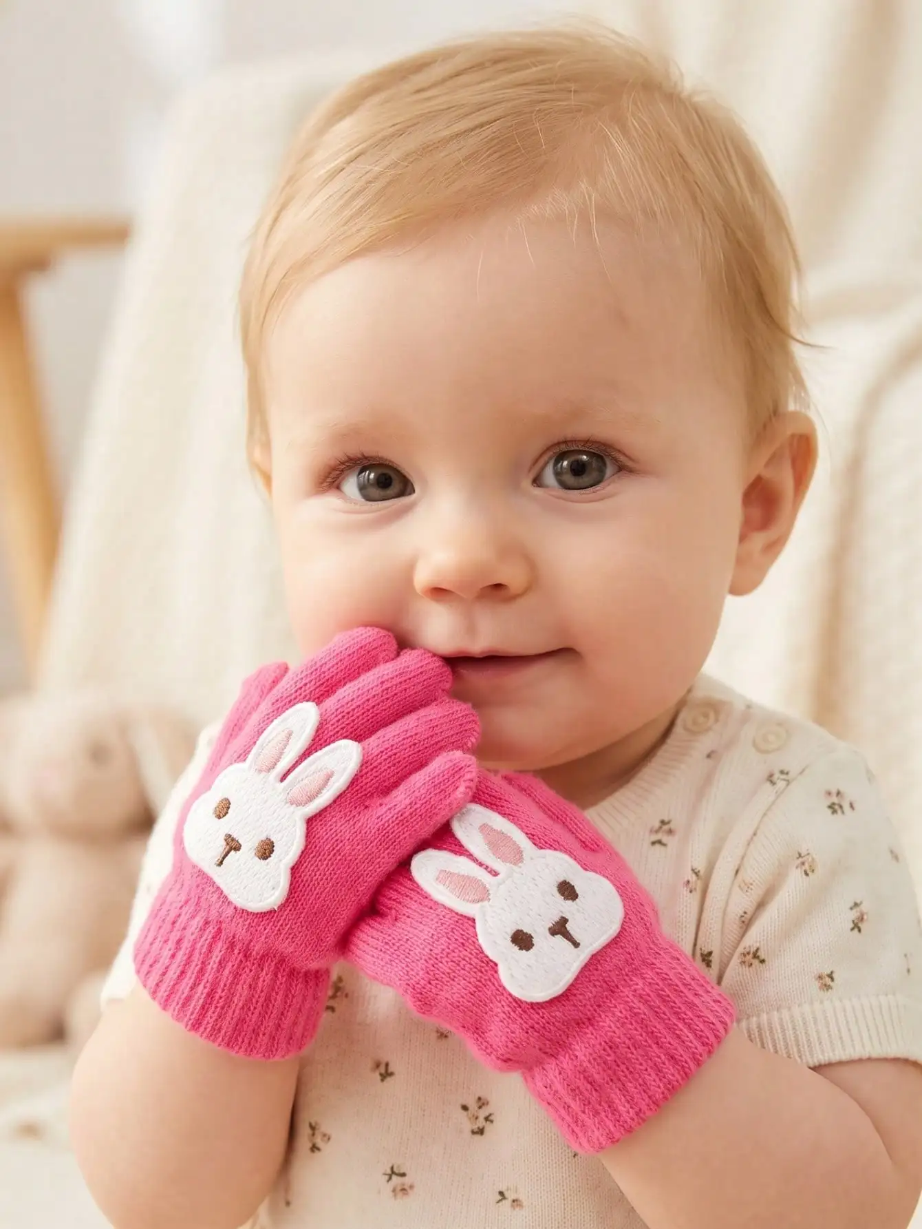3Pairs 0‑12M Baby Girls Cute Cartoon Rabbit Knit Gloves Set, Candy‑Colored Full‑Finger Infant Knitted Hand Covers for Daily Wear