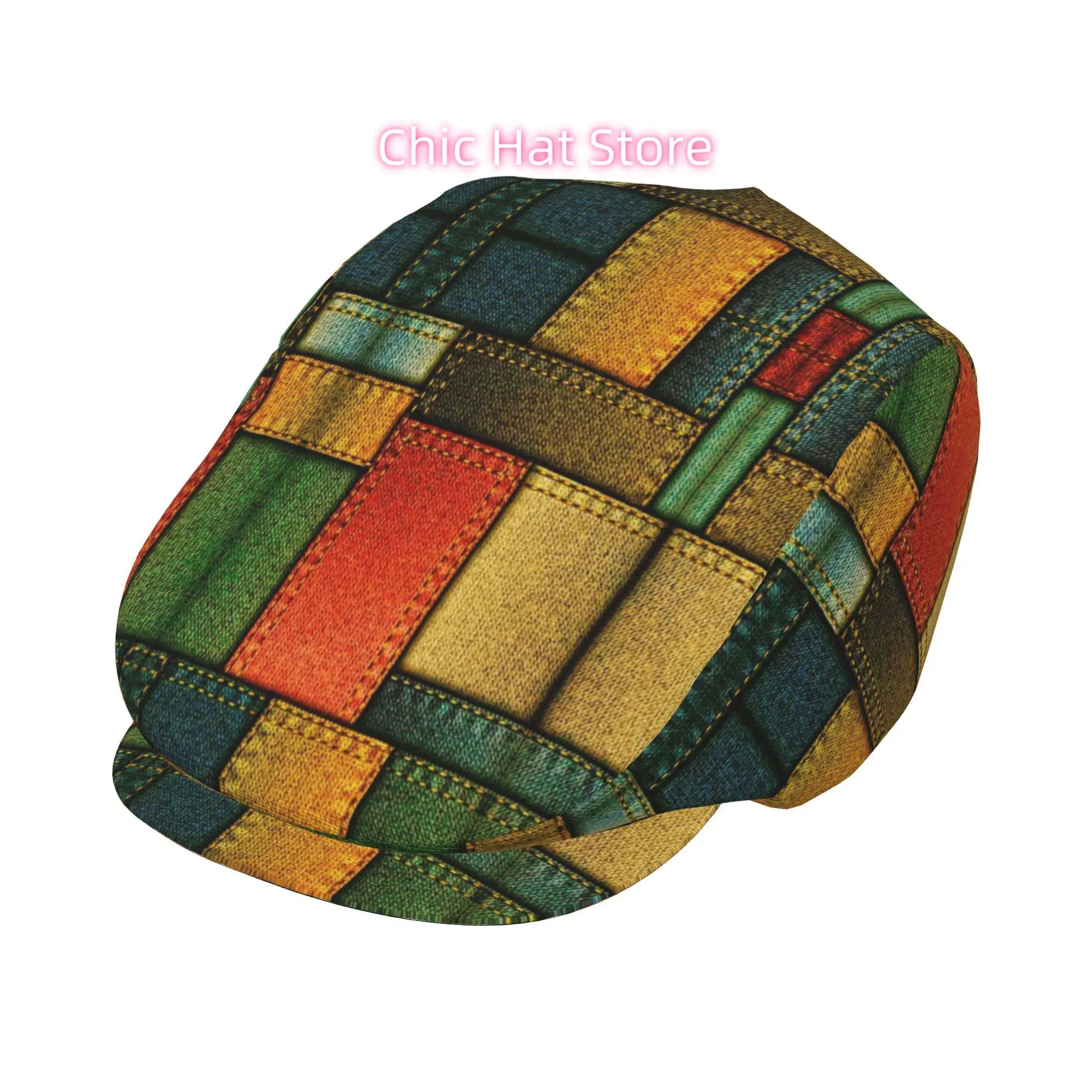 1pc Colorful Patched Pattern All-Over Print Flat-Top Hats for Men And Women, Newsboy Caps, Berets, Irish Hats, Driver Caps, Retr