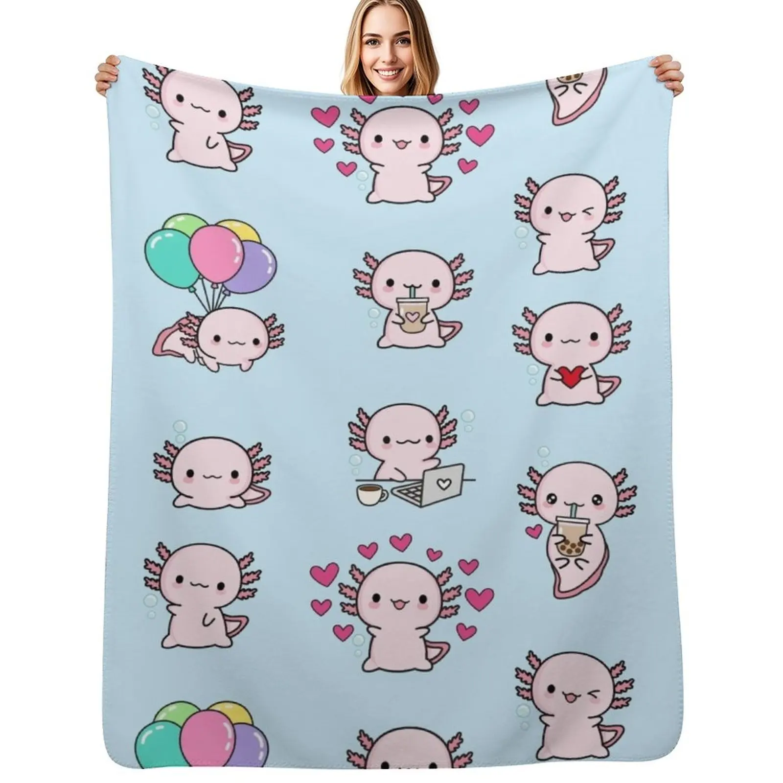 

Copia de Cute Axolotl, set Throw Blanket Warm Accent Blanket for Living Room Decoration