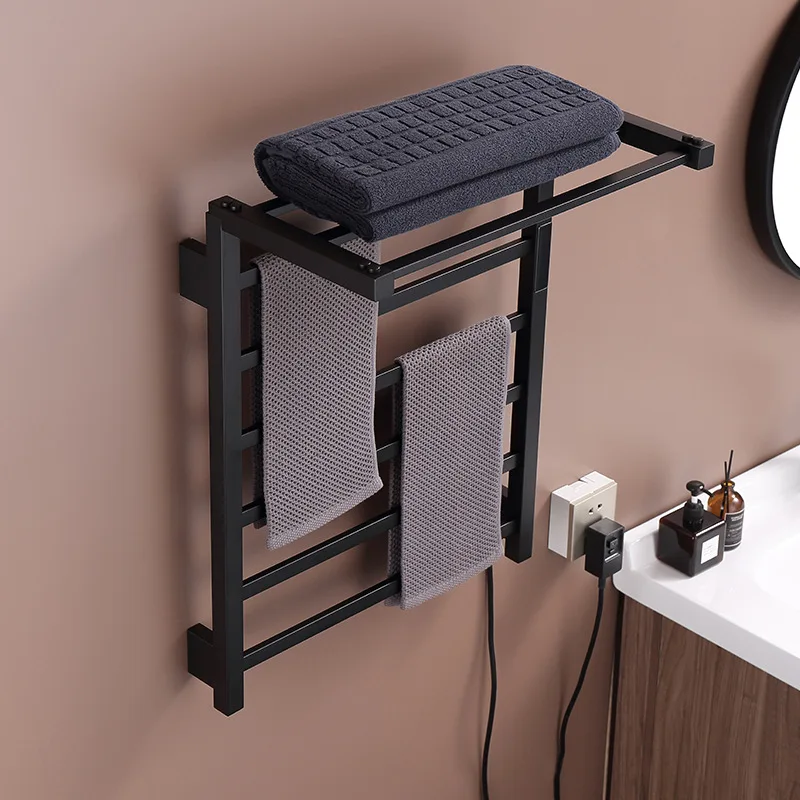 Portasciugamani elettrico pieghevole con display digitale intelligente, stendibiancheria bianco da parete per bagno, portaoggetti