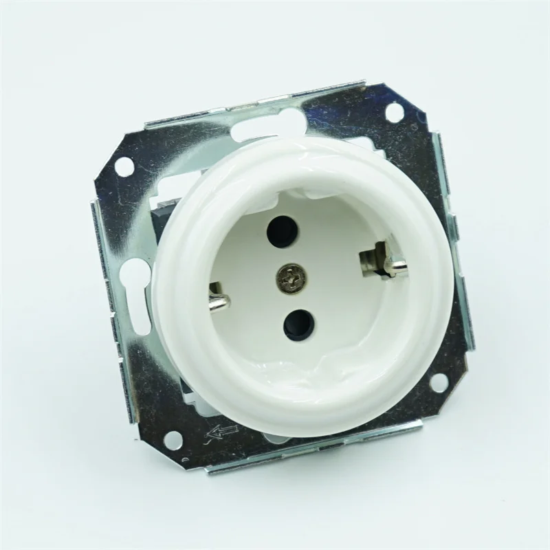 Home DecoFlush Mounting Ceramic Socket Electrical Europe Schuko Vintage Wall Socket For Home Porcelain Wall Socket Without Frame