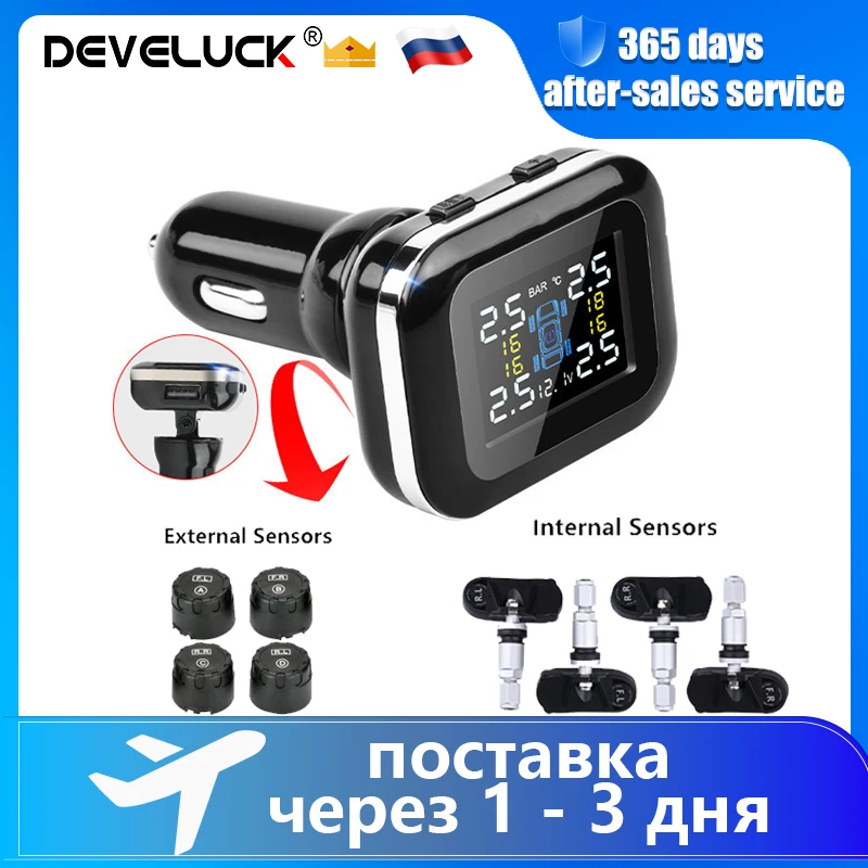 Develuck inteligentny samochód ulepszony zapalniczki TPMS kąt regulowany System alarmowy ciśnienia w oponach z akcesoriami motocyklowymi USB