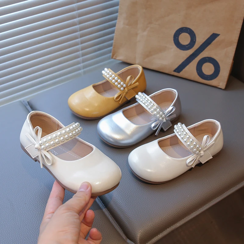 

Kids Leather Shoes Soild Color Versatile Girls Flats Round Toes Korean Style 2025 Autumn New Children Princess Shoes Non-slip