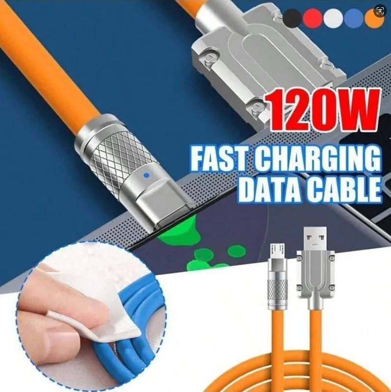 Novo Cabo de Silicone Líquido Tipo-C de 120W para Carregamento Super Rápido no Brasil - Linhas USB Tipo C de Carregamento Rápido