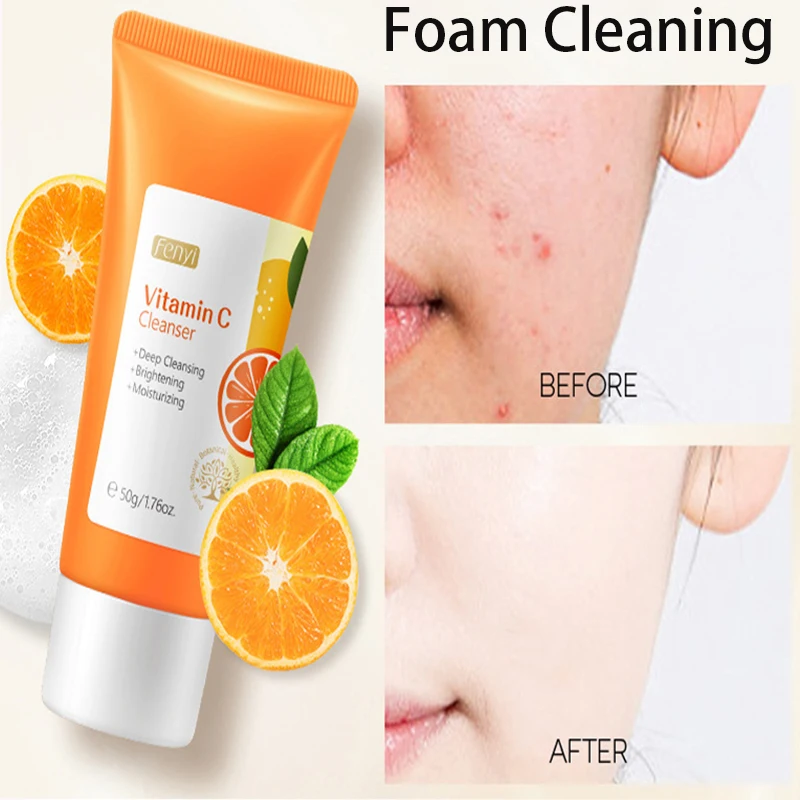 

Vitamin C Facial Cleanser Remove Acne Blackhead Face Wash Moisture Whitening Exfoliant Foam Cleansing Korean Skin Care Cosmetics