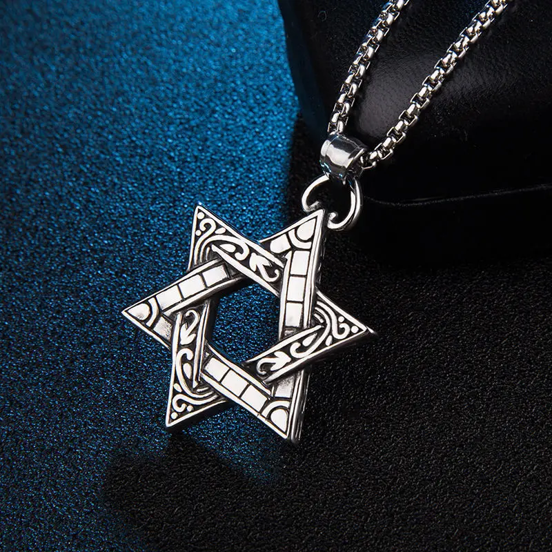 

Vintage Casual Punk Hexagonal Star Necklaces for Men Fashion New Trendy Stainless SteelJewelry Gift For Boy Friend