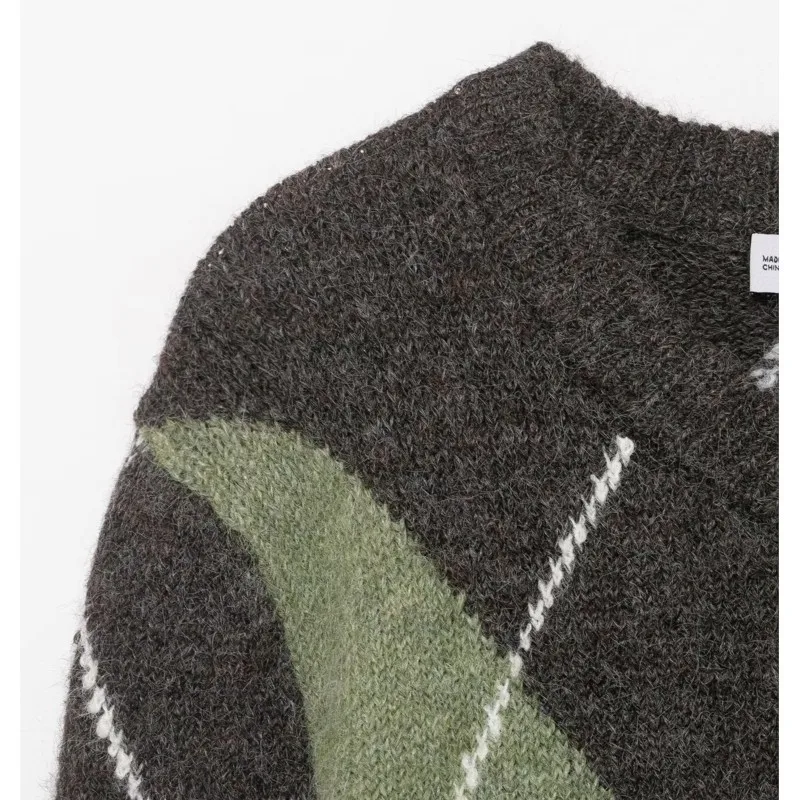 Suéter de punto con patrón de diamante para mujer, jersey informal de moda con cuello en V, suéteres Retro y elegantes para mujer