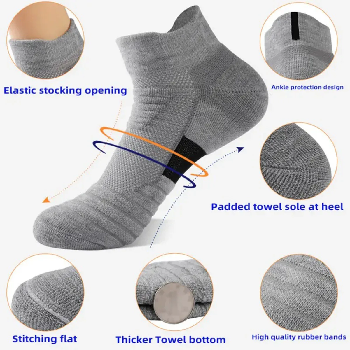 1/3/6 Paar Herren Sportsocken aus Strickfrottee, geruchshemmend, schweißabsorbierend, atmungsaktiv, strapazierfähig, mit Dämpfung, für Laufen und Basketball – Detail 4