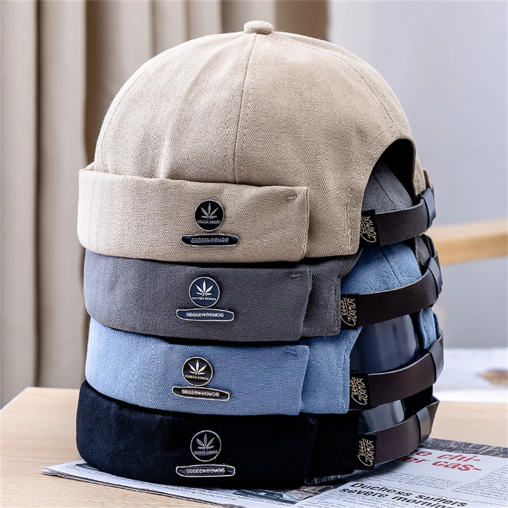 

Fashion Men Docker Cap Skullcap Retro Sailor Cap Dome Melon Beanie Hats Men Women Hip Hop Brimless Hat Skullcap Bonnet Dad Caps