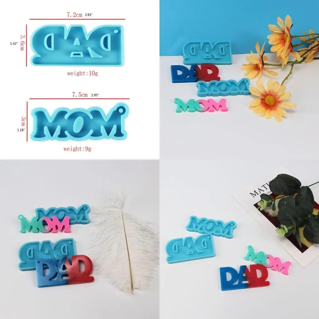 2 Pcs DAD and MOM Keychain Epoxy Resin Mold Earrings Pendant Silicone Mould DIY Crafts Jewelry Necklace Casting Tools
