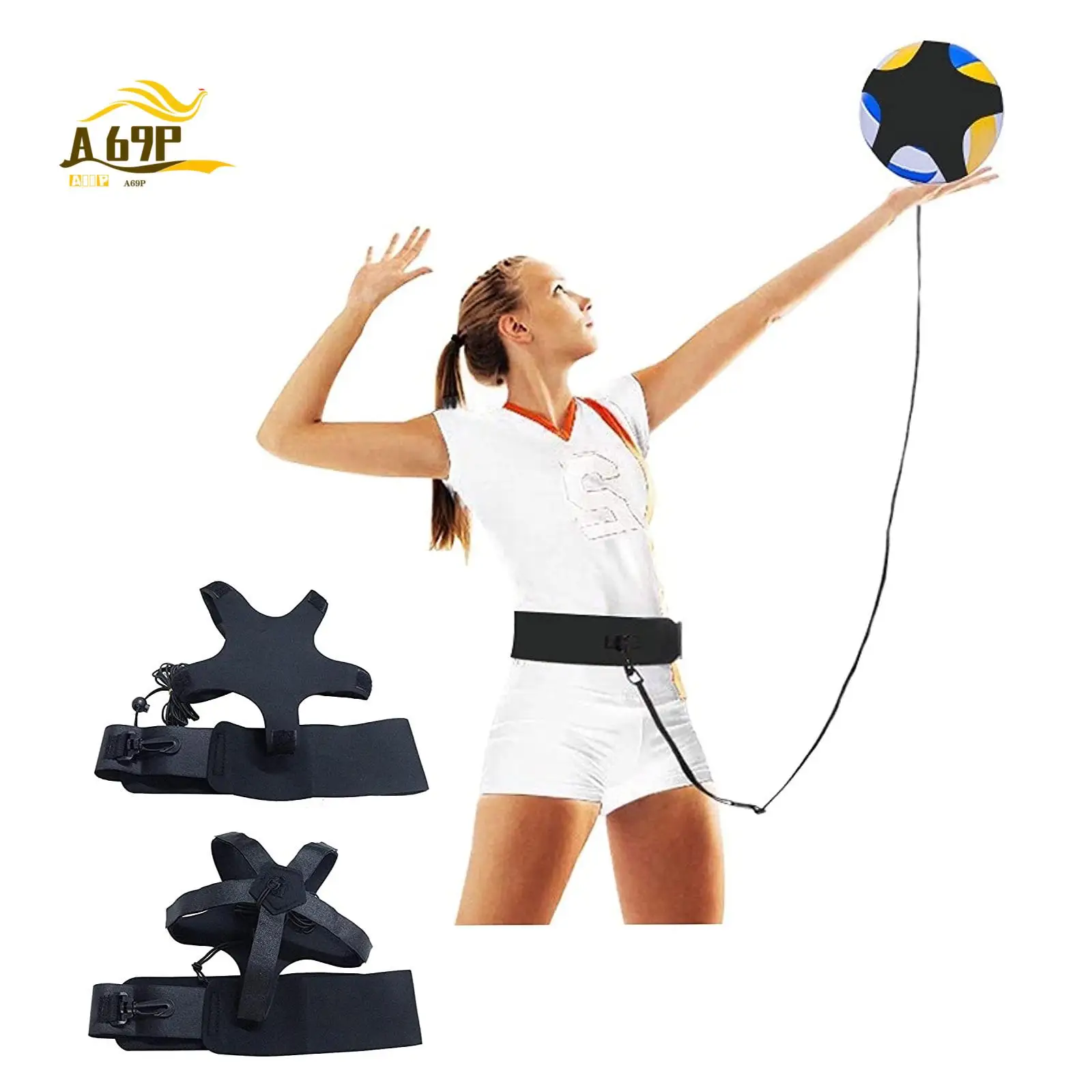 A69P-Volleyball Premium Training Equipment Rebounder Serving Trainer Spike Practice For Indoor Outdoor Resistance Belt Set