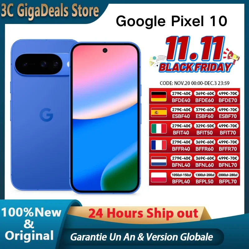 Google Pixel 10، العلامة التجارية الجديدة Google Tensor G5، 6.3 بوصة كاميرا خلفية ثلاثية متقدمة 4970 مللي أمبير في الساعة بطارية 24 ساعة هاتف ذكي NFC