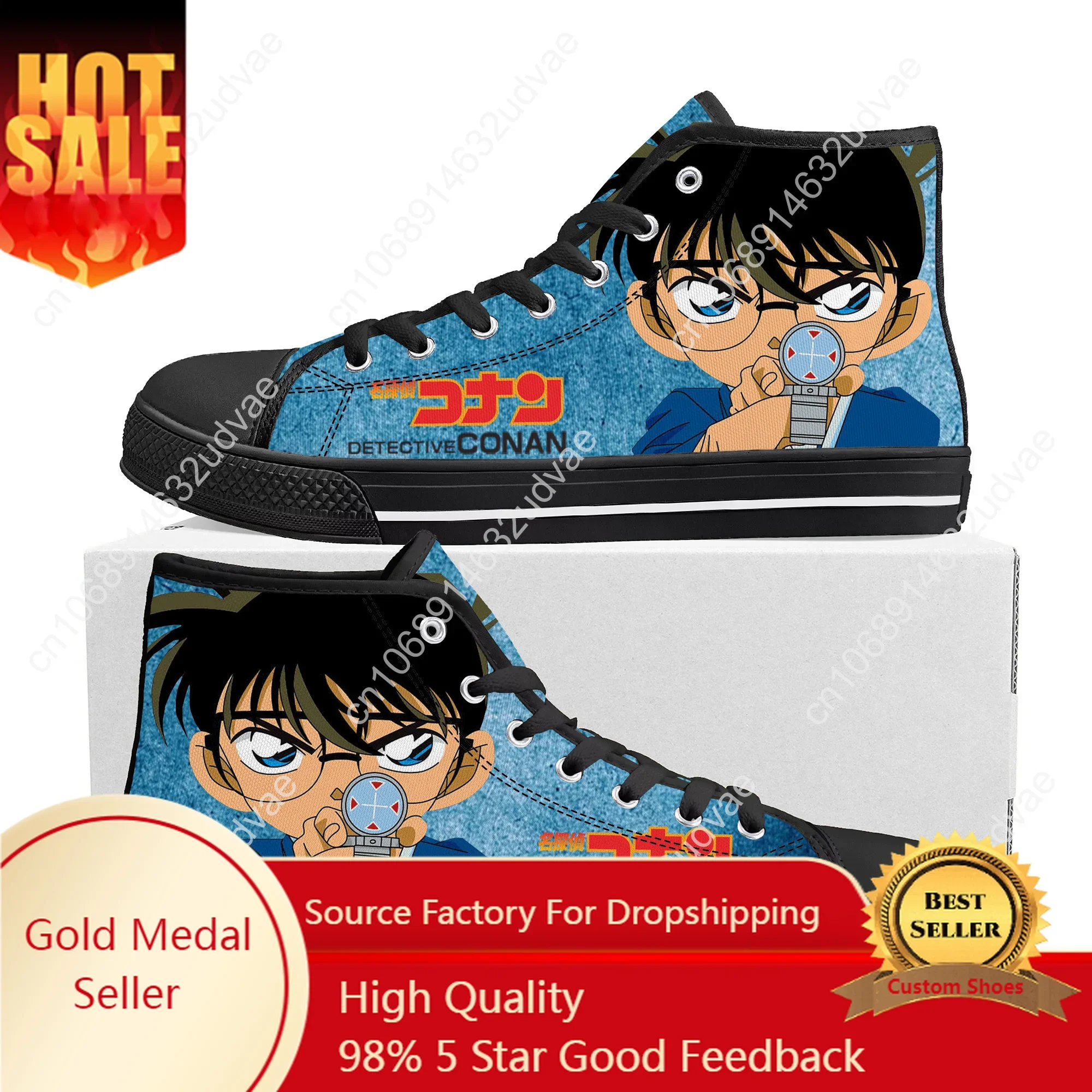 

Anime Detective Conan Cartoon High Top Sneakers Mens Womens Teenager High Quality Canvas Sneaker Casual Couple Shoes Custom Shoe