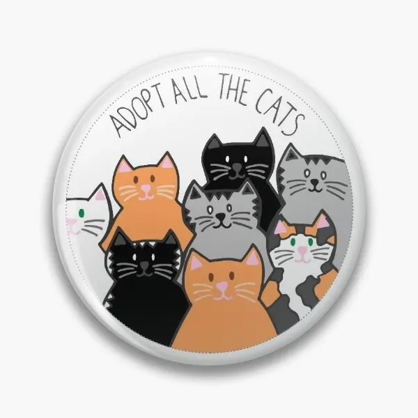 Adopt All The Cats  Soft Button Pin Metal Lapel Pin Funny Hat Lover Creative Cartoon Jewelry Women Brooch Decor Badge Cute