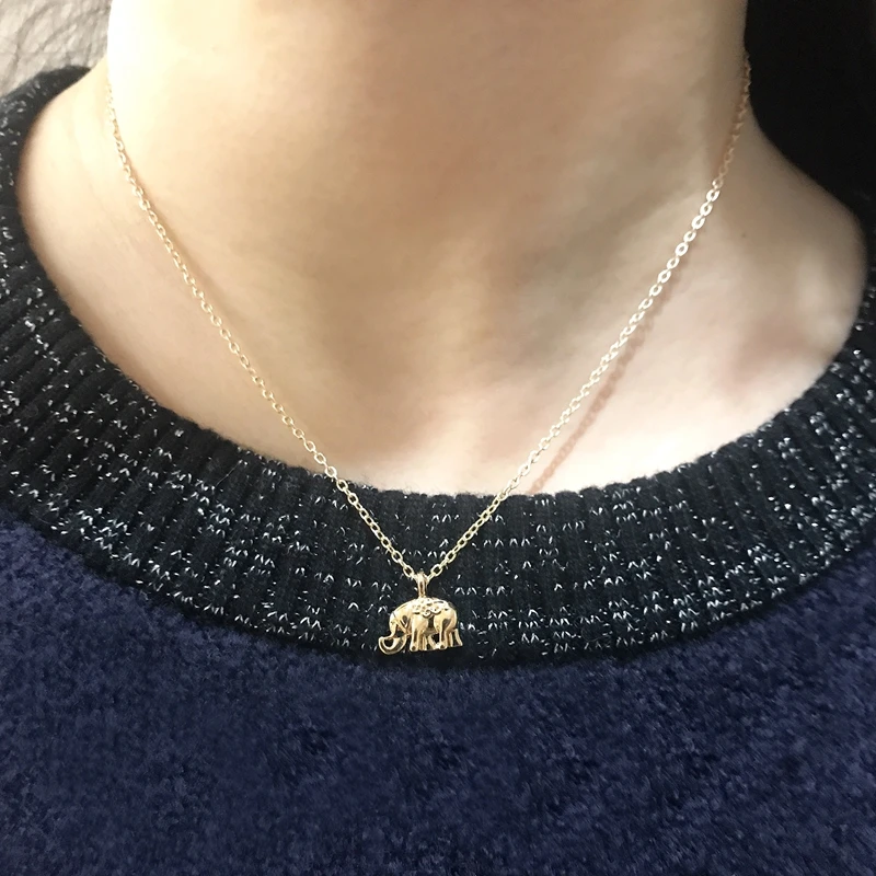 Dainty Thai Elephant Alloy Charm Pendant Chain Necklaces For Women Christmas Gifts with Message Card Lucky Us Power Jewelry