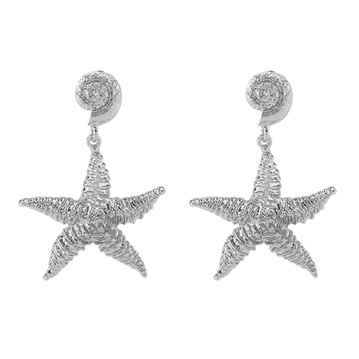 Beach vacation conch starfish pendant earrings, summer marine life metallic earrings for women