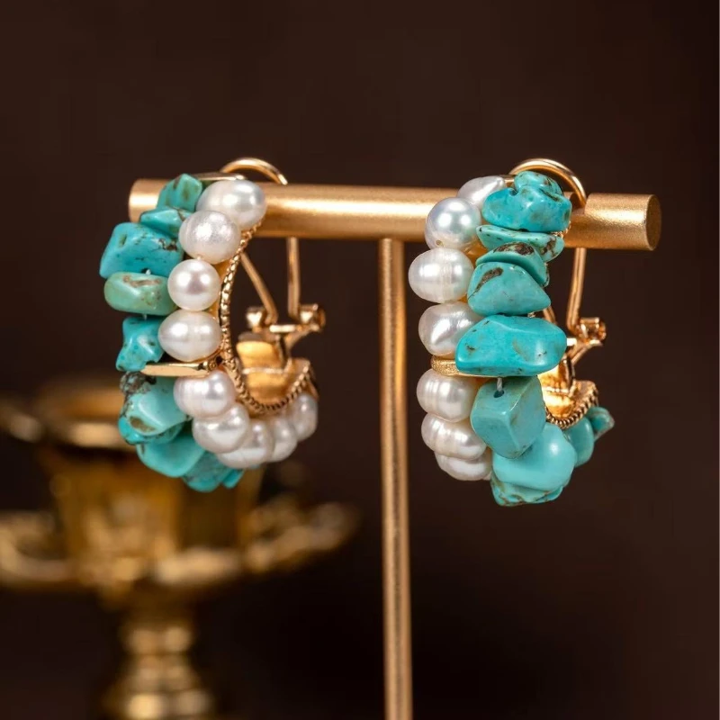 

Turquoise Faux Pearl Drop Earrings for Women Boho Vintage Dangle Earrings Elegant Party Wedding Jewelry Gift