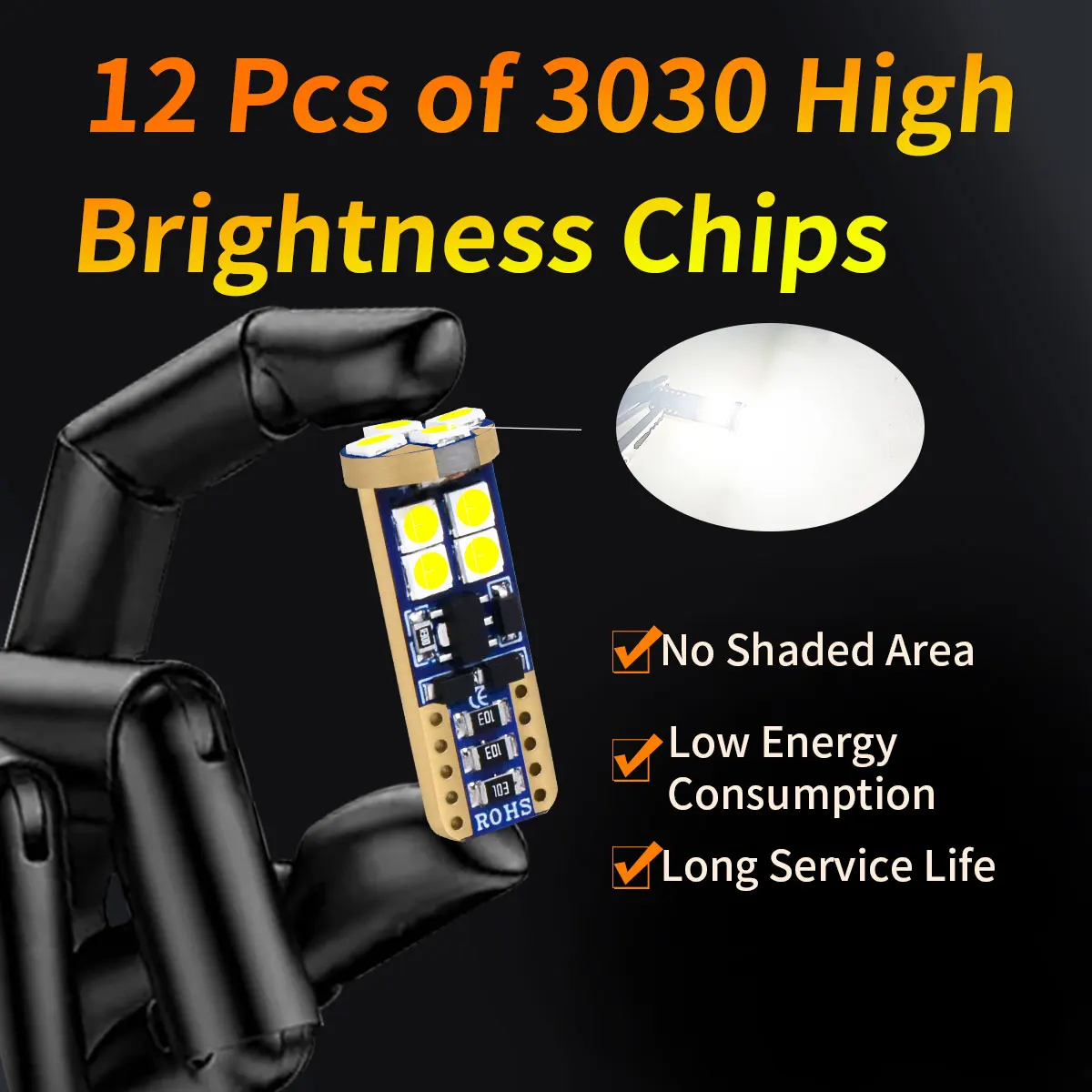 2PCS T10 W5W Canbus Powerful Bulbs 12V 24V 6000K White Signal Lights No Error Warning for Car Truck Brake Reading Lights