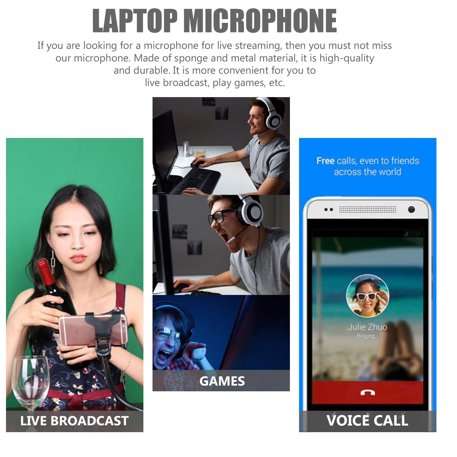 

1pc Bendable Live Microphone USB-C for Singing Karaoke Podcast Compatible Phones Tablets Laptops Type-C Plug IC Chip