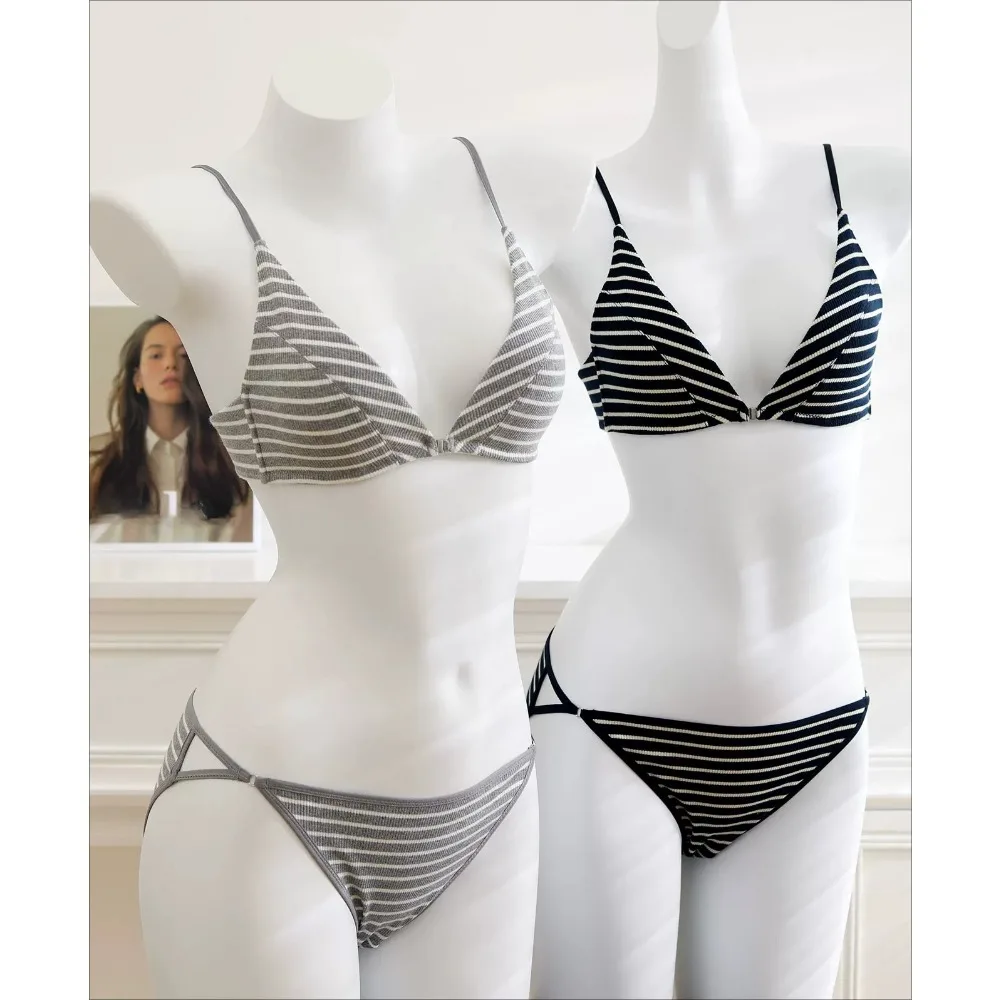 Sensual Lingerie French Style Triangle Cup Bra Set Front Closure Beauty Back Summer Thin Wireless Small Bust Solid Color S-XL